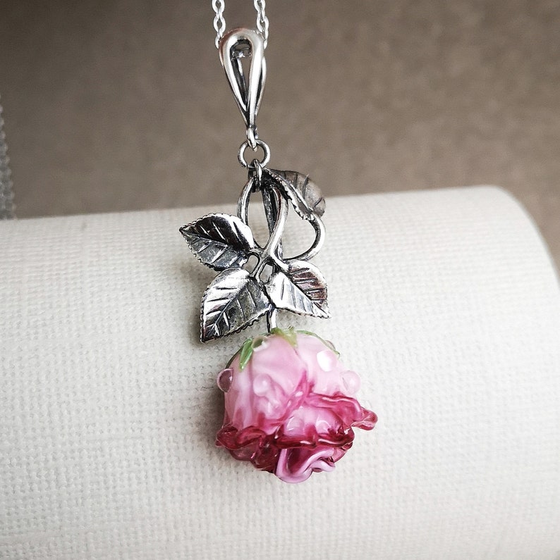 Birth Month Flower Necklace, Rose Necklace, june flower necklac Birth Month Flower Necklace, Rose Necklace, june flower necklac