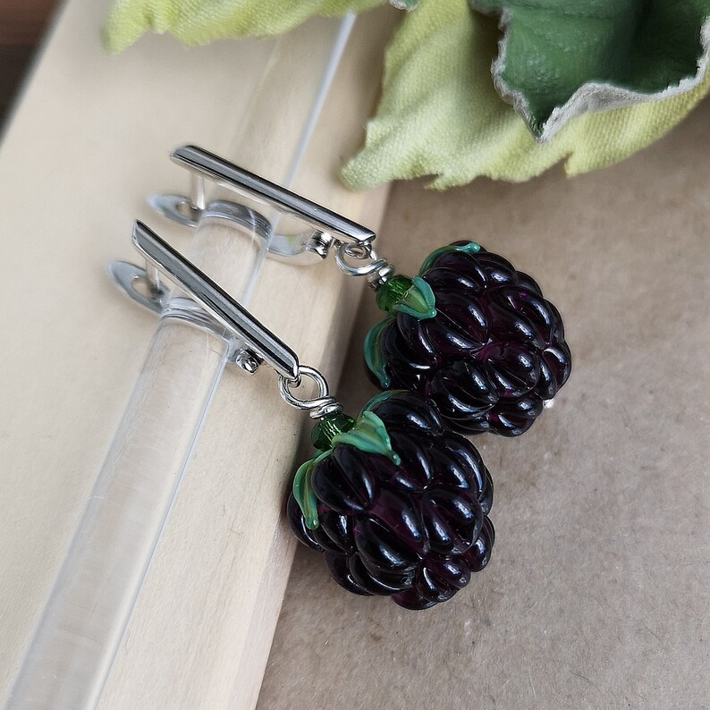 Glass Blackberry Earrings Handmade Murano Glass Fruit Earrings Etsy