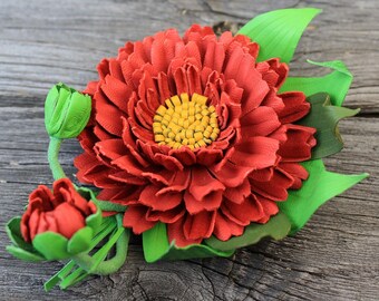 Leather Flower Brooch, Leather Jewelry, Leather Brooch, Flower Brooch, Leather Brooch, Leather Gerbera, Leather Flower, Brooch, Brooches