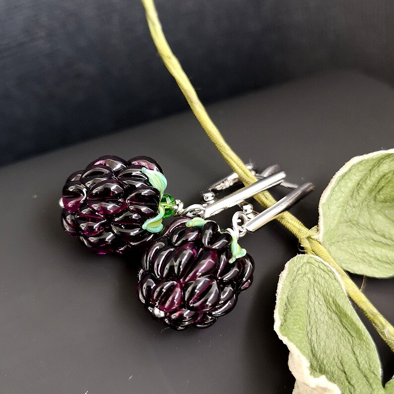 Glass Blackberry Earrings Handmade Murano Glass Fruit Earrings Etsy