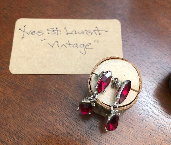 Yves St.Laurent  deep red stones silver post drop… - image 1