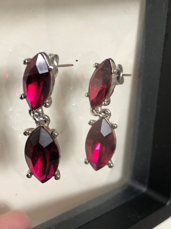 Yves St.Laurent  deep red stones silver post drop… - image 2