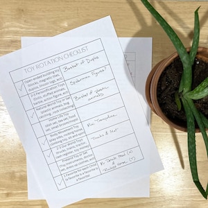 Lista kontrolna rotacji zabawek z kategoriami Łatwa rotacja zabawek dla dzieci Zorganizowana sala zabaw Minimalistyczny dom rodzinny Natychmiastowe pobieranie Zabawa edukacyjna