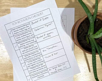 Elenco di controllo per la rotazione dei giocattoli con categorie Rotazione facile dei giocattoli per bambini Sala giochi organizzata Casa familiare minimalista Download immediato Gioco educativo