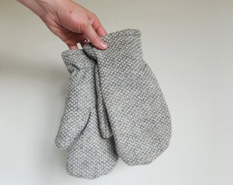 Wool Mittens Grey-Large