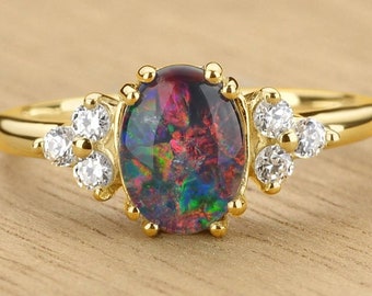 black opal wedding ring set