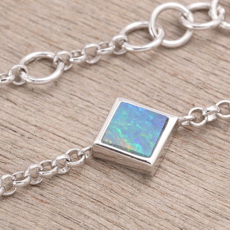 Blue Green Square Opal Bracelet 925 Sterling Silver 3.70 grams SKU BRC1995-1-925