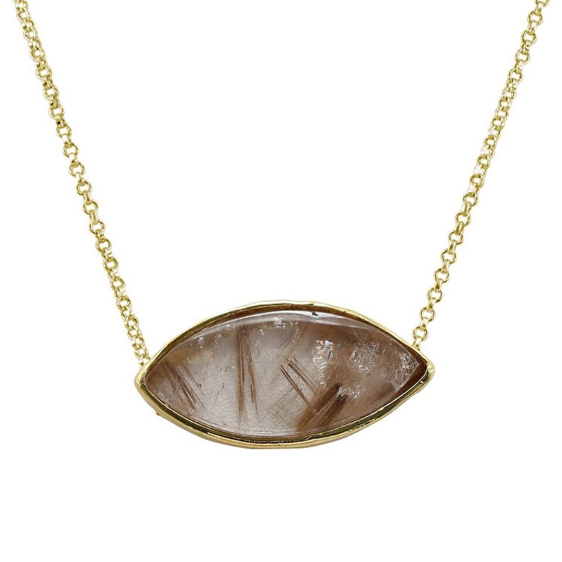 Handmade jewelry Gift Quartz Crystal Unique Necklace 65.5 Ct Evil eye Protective stone pendant 14K Yellow Gold Vermeil Layering necklace
