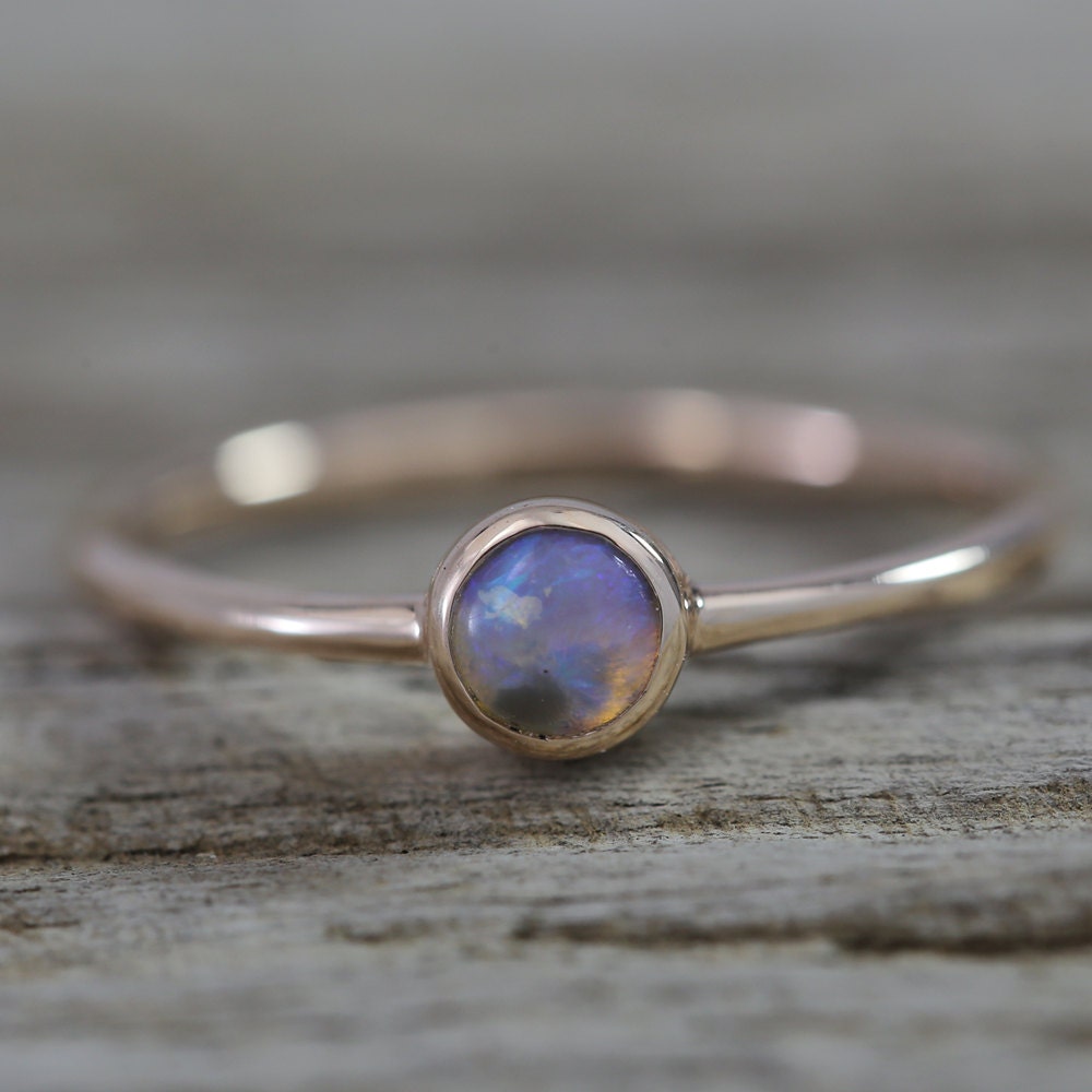 Dainty Crystal Opal Stack Ring 10K Pink Gold Natural | Etsy