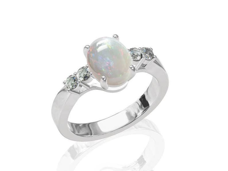 925 Sterling Silver 5 stone ring Unique Black Opal jewelry CZ /& 9x7mm Black Australian Opal Modern Engagement ring