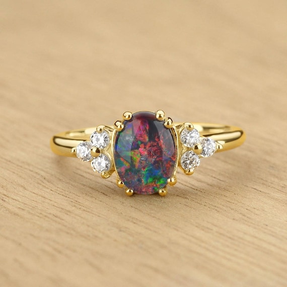 black opal wedding rings