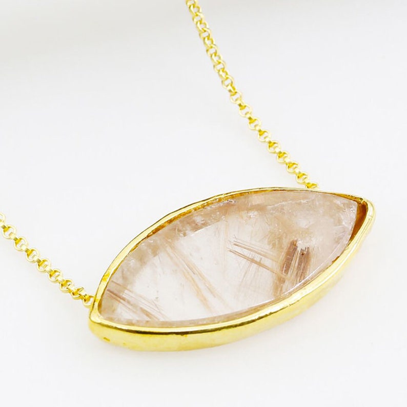 Handmade jewelry Gift Quartz Crystal Unique Necklace 65.5 Ct Evil eye Protective stone pendant 14K Yellow Gold Vermeil Layering necklace