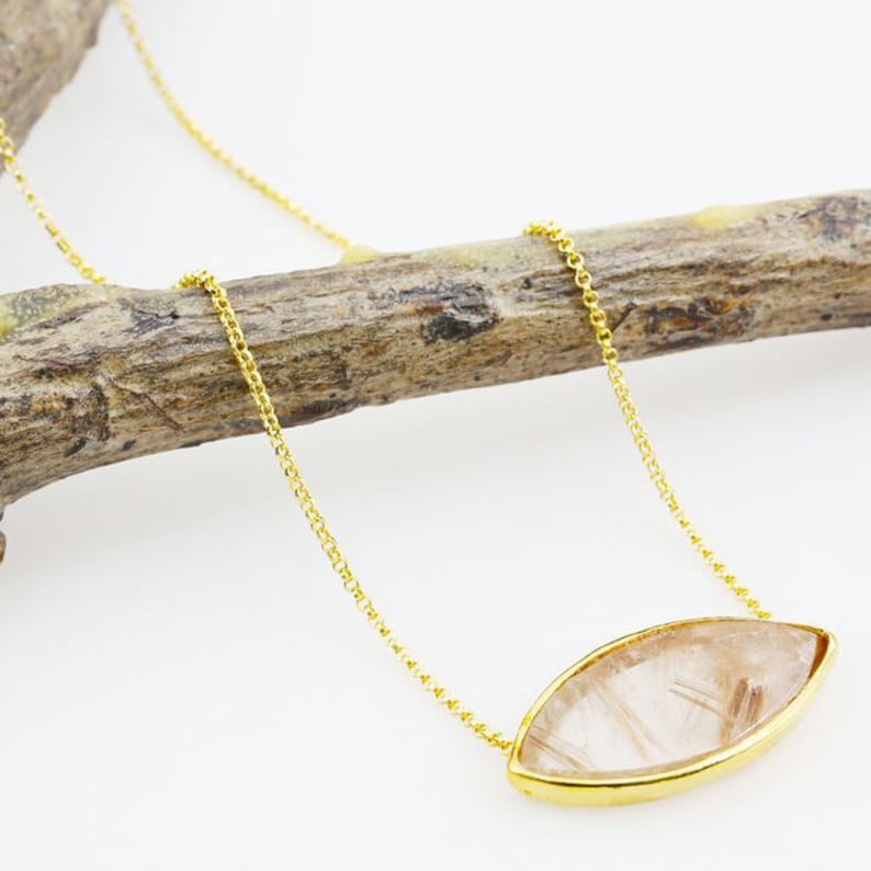 Handmade jewelry Gift Quartz Crystal Unique Necklace 65.5 Ct Evil eye Protective stone pendant 14K Yellow Gold Vermeil Layering necklace