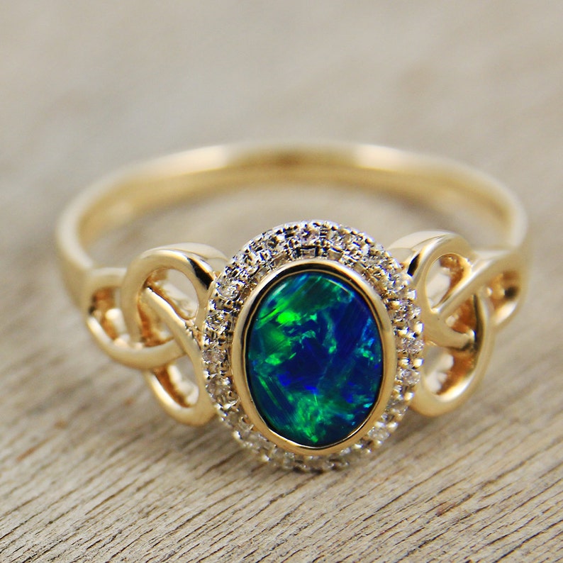 Trinity Knot Black Opal Celtic Wedding rings Genuine Diamonds | Etsy