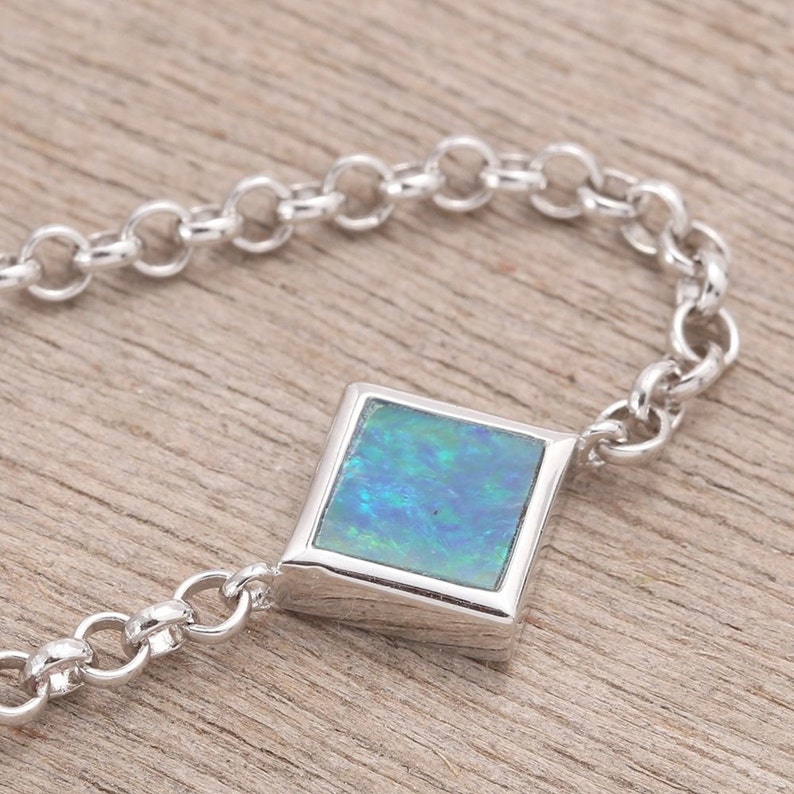 Blue Green Square Opal Bracelet 925 Sterling Silver 3.70 grams SKU BRC1995-1-925
