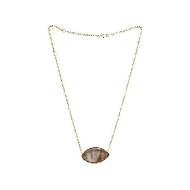 Handmade jewelry Gift Quartz Crystal Unique Necklace 65.5 Ct Evil eye Protective stone pendant 14K Yellow Gold Vermeil Layering necklace