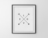 Liefde & Gekruiste pijlen afdrukken - Art Print - zwart-witte kunst - liefde pijlen Poster - typografie Poster - minimalistische Art SKU: 616