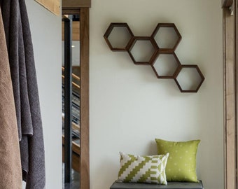 Hexagon Shelves, Wooden Honeycomb Shelf, MCM Furniture, Kids, Decor, Gift, Shelf, Made in America Shelves, Modern Shelving, 5 Medium Hexagon