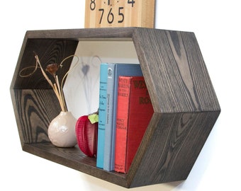 Floating Hexagon Bookshelf Bedside Table, Honeycomb, Modular Shelf, Midcentury, Decor Storage, Entryway Shelving Housewarming Wedding Idea