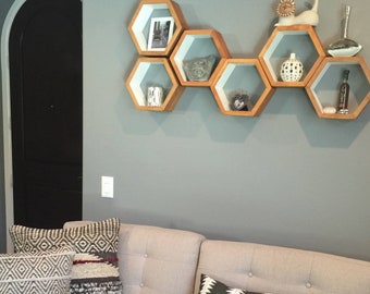 Hexagon Shelves, Wooden Honeycomb Shelf, MCM Furniture, Kids, Decor, Gift, Shelf, Made in America Shelves, Modern Shelving, 5 Medium Hexagon