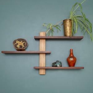 Wood Floating Shelf, Minimalist Wall Shelves, Mid Century Modern Furniture, Art Deco, Gift Idea, Rock Crystal Shelving, Midcentury