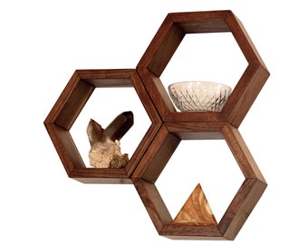 Hexagon Shelves, Honeycomb Shelving, Bathroom Storage, Christmas, Gift, Holiday, Shopping, Modern Kitchen Shelf, 3 Small Wood Shelves