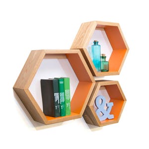 Wood Hexagon Shelves, White Shelves, Wood Wall Shelves, Mid Century Modern, Wood Shelving, Christmas, Gift, Holiday, Shopping, 3 Nesting image 2