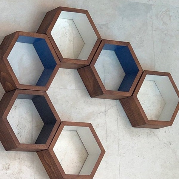 Mid Century Shelves, Honeycomb Shelving, Hexagon Wall Shelf, Gift Idea, Midcentury, Storage, Modern Home Decor, Eco Friendly, 3 Medium