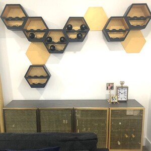 Wood Wine Rack Kitchen, Storage Gift Idea, Honeycomb Hexagon Modern Gift, Unique Custom American Made, Wedding Present, Handcrafted Set of 3