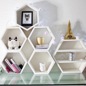 Hexagon Shelves, Toy Storage, Hexagon Book Shelves, Honeycomb Shelf, Kids Furniture, Midcentury, Art, Wall, Decor, Modern, 5 Large