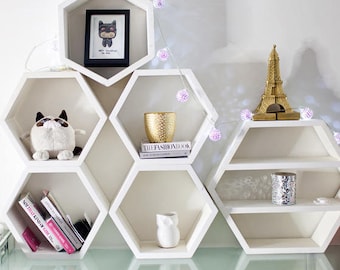 Hexagon Shelves, Toy Storage, Hexagon Book Shelves, Honeycomb Shelf, Kids Furniture, Midcentury, Art, Wall, Decor, Modern, 5 Large