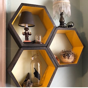 Float Honeycomb Shelves, Book Shelf, Modern Wall Shelves, Geometric Wall Art, Honeycombs, Hexagon, Home Decor, MCM, Nursery Shelves, 3 Large