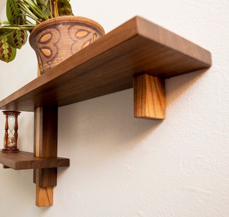 Wood Wall Shelves Art Deco Style Floating Book Storage Etsy