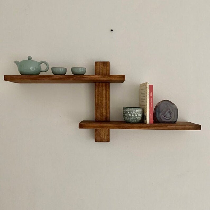 or Bathroom Wall Shelf Mid Century Decor Kitchen Art Deco Minimalist Wood Hanging Shelves Wedding Housewarming Gift Office Entryway