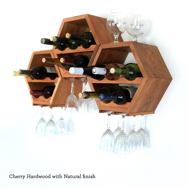 Honeycomb Wine Rack Wall Racks Storage Hexagon Unique Wood Modern Hanging Set Of 3
