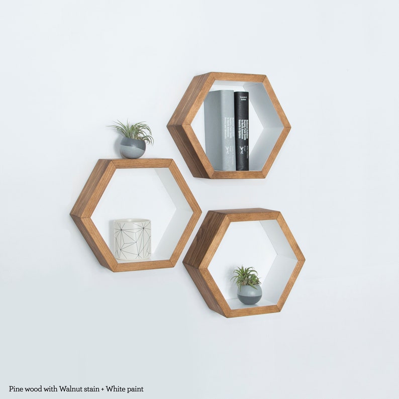 Mid Century Shelves Honeycomb Shelving Hexagon Wall Shelf Geometric Wood Modern Home Decor Eco Friendly 3 Um