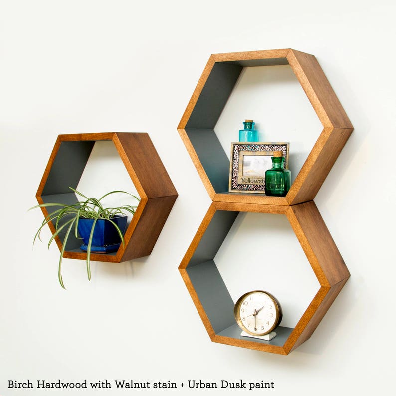 Hexagon Floating Shelves, Honeycomb Shelf, Home Decor, Christmas, Gift, Holiday, Shopping, Mid Century Modern, Minimalist, 3 Grande Shelves image 5