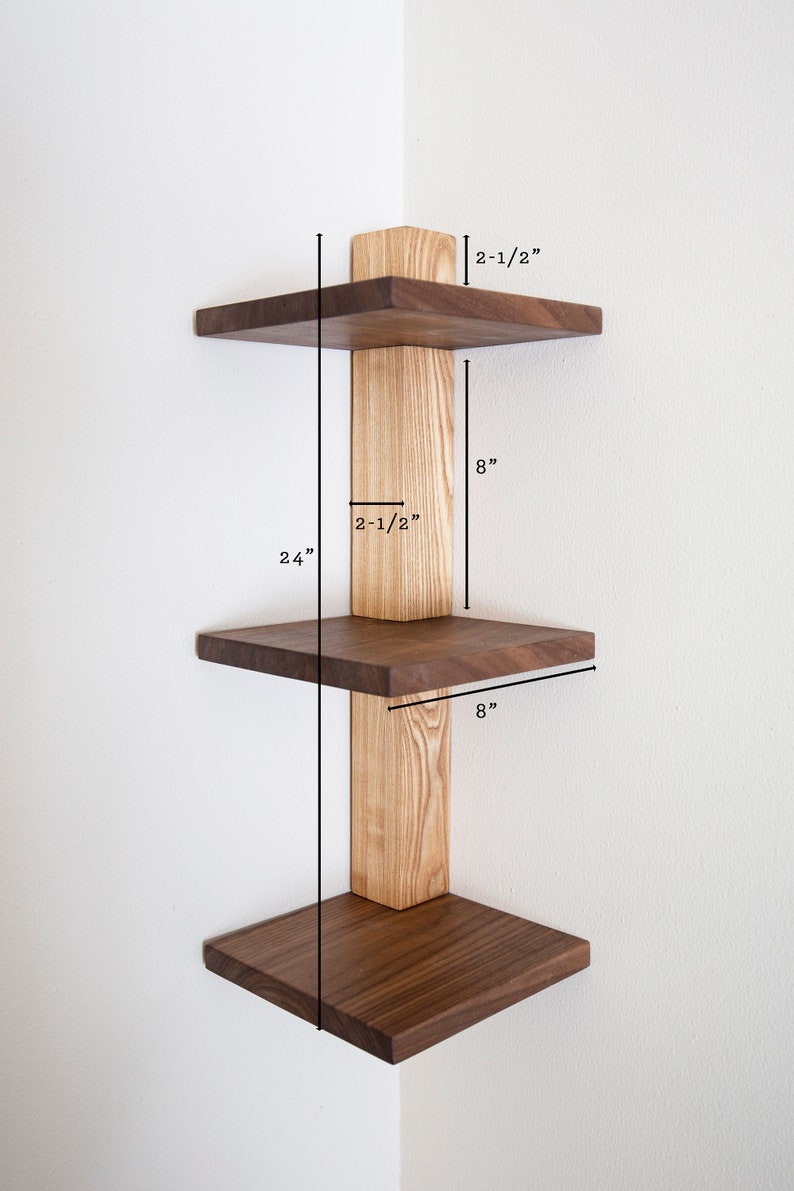 Modern Corner Shelf Wood Art Shelves Mid Century Floating Etsy