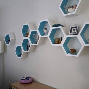 Mid Century Shelves, Honeycomb Shelving, Hexagon Wall Shelf, Christmas, Gift, Holiday, Shopping, Modern Home Decor, Eco Friendly, 3 Medium image 5