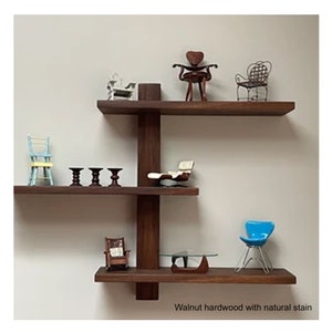Walnut Floating Shelf, Minimalist Wood Wall Shelves, Mid Century Modern Furniture, Art Deco Gift Idea, Rock Crystal Display Shelving, image 5