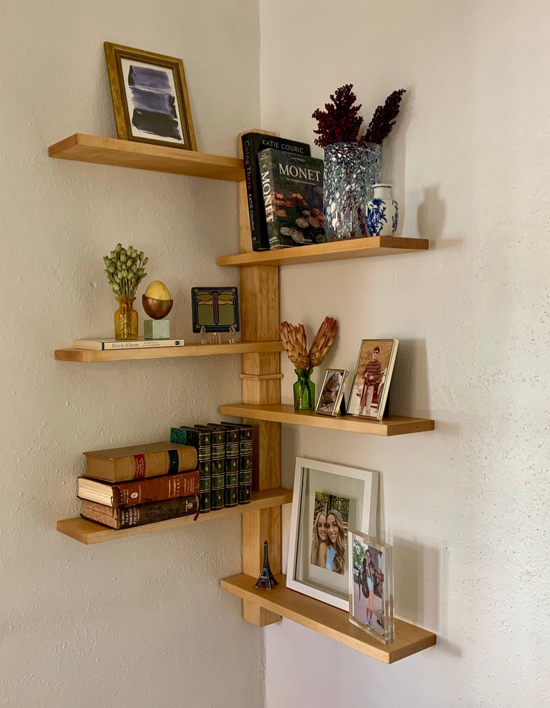 Floating Shelf, Unique Corner Shelf, Dutch Modern, Mid Century, MCM, Minimal Wall Shelf, Modern Shelves, Christmas, Gift, Holiday, Shopping Ash