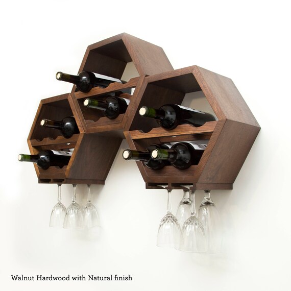 Wood Wine Rack Kitchen Decor - Wine Storage Gift Idea - Honeycomb Hexagon  Modern Geometric Wine Racks - Unique Custom Handcrafted Set of 3