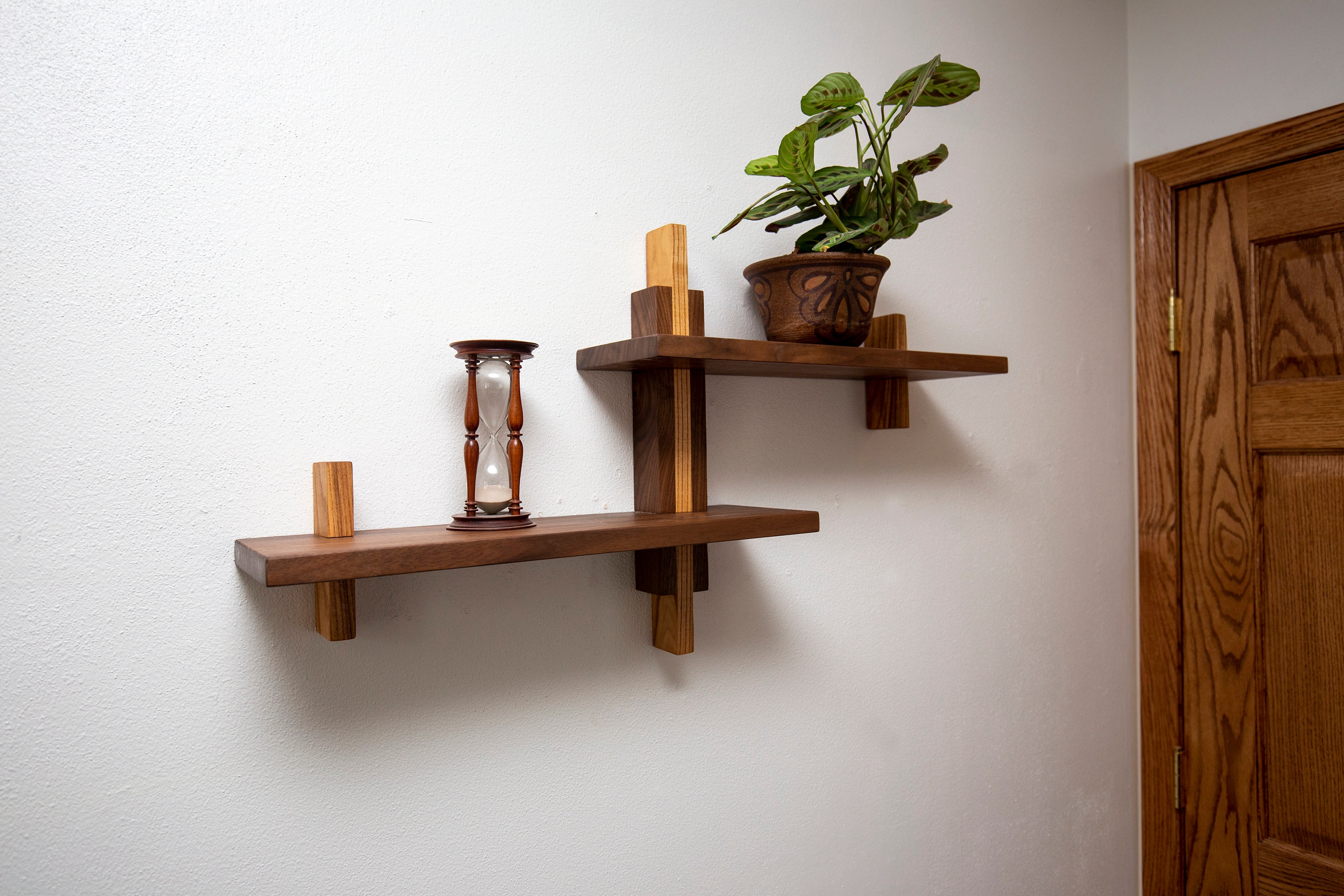 Wood Wall Shelves Art Deco Style Floating Book Storage Etsy