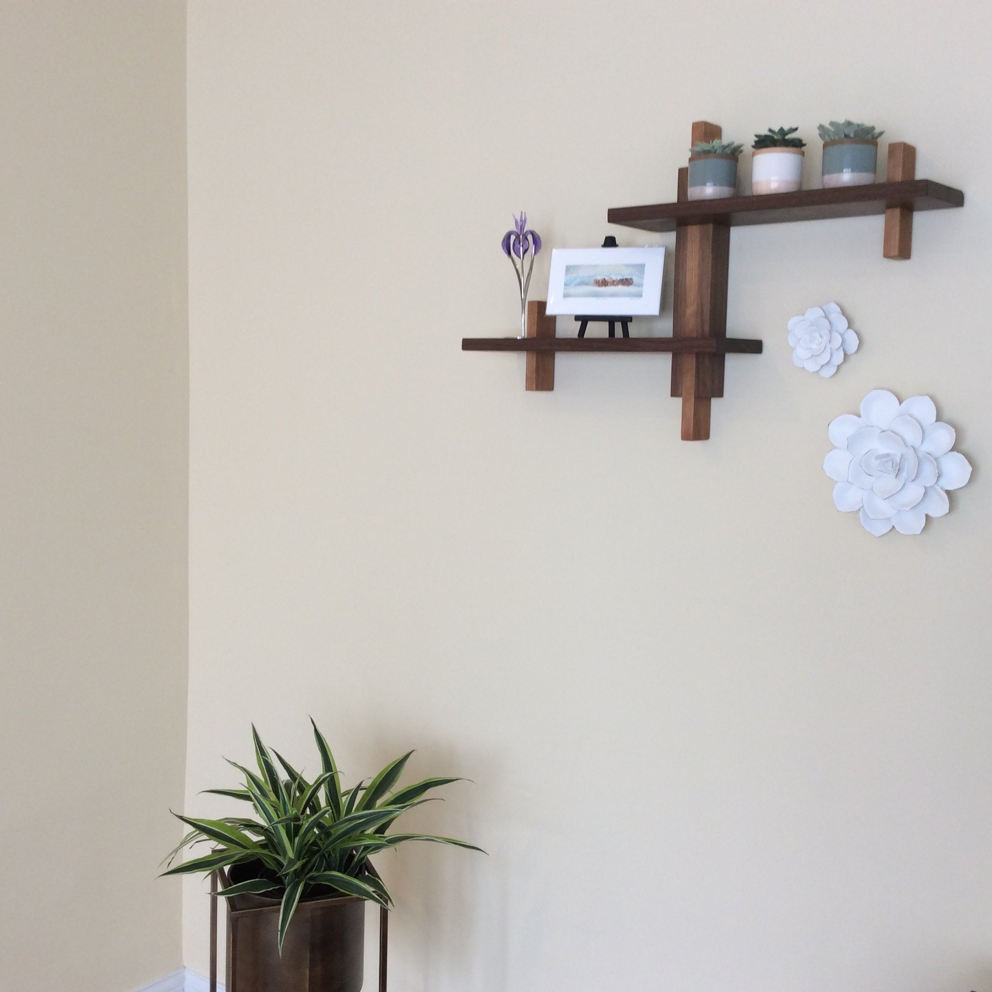 Wood Wall Shelves Art Deco Style Floating Book Storage Etsy