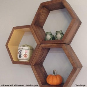 Hexagon Shelves, Honeycomb Shelving, Bathroom Storage, Christmas, Gift, Holiday, Shopping, Modern Kitchen Shelf, 3 Small Wood Shelves image 3