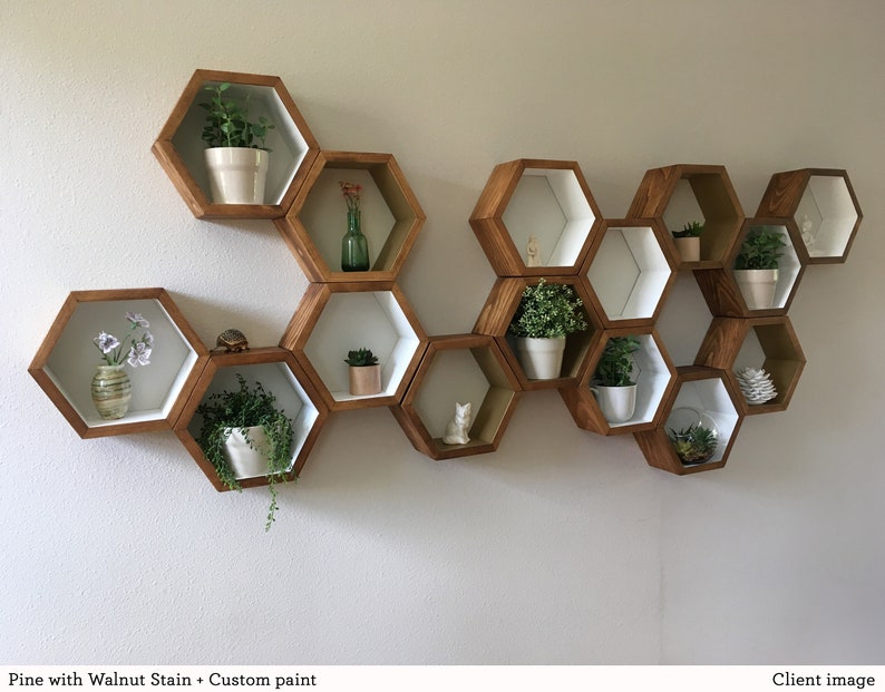 Mid Century Shelves, Honeycomb Shelving, Hexagon Wall Shelf, Christmas, Gift, Holiday, Shopping, Modern Home Decor, Eco Friendly, 3 Medium Pine