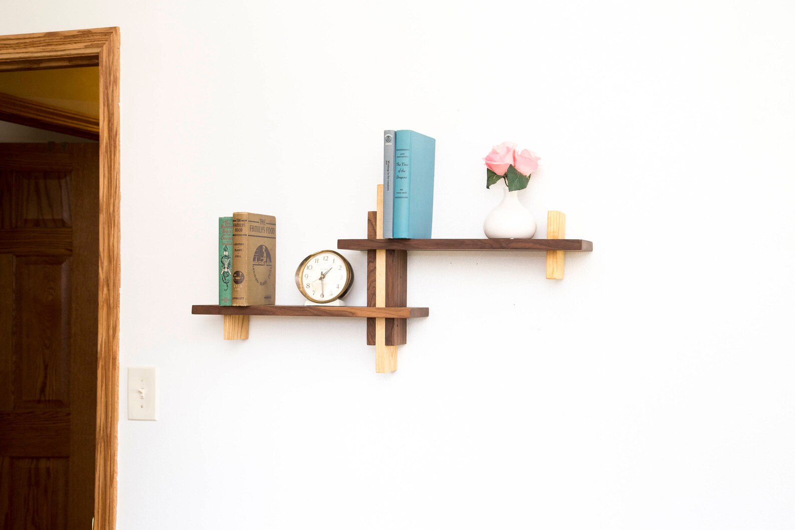 Wood Wall Shelves Art Deco Style Floating Book Storage Etsy