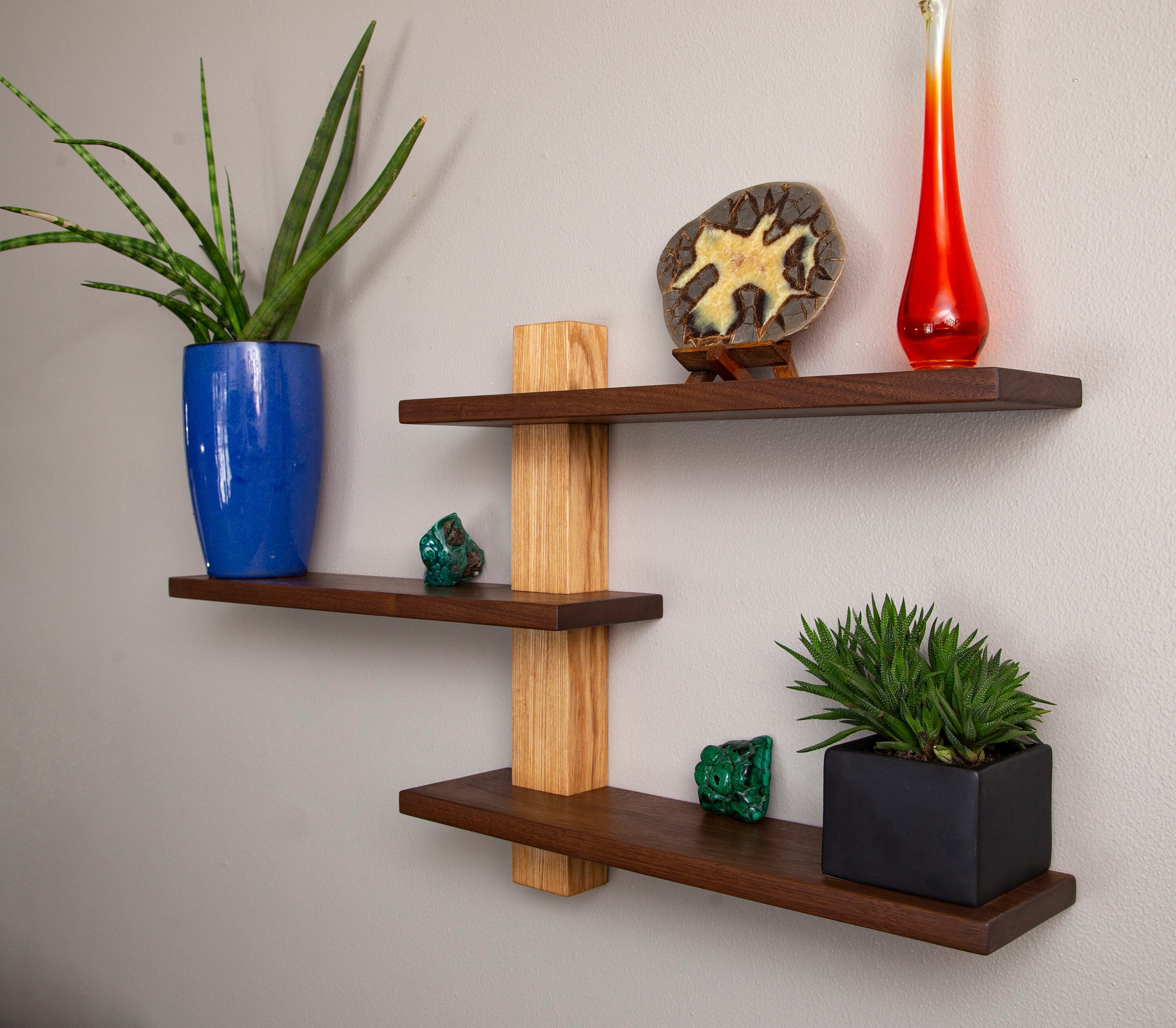 Walnut Floating Shelf Minimalist Wood Wall Shelves Mid Century