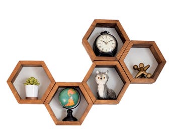 Hexagon Shelves, Wood Floating Shelves, Bathroom Shelves, Modern Geometric Shelves, Modern Home, Christmas, Gift, Holiday, Shopping, 5 Small