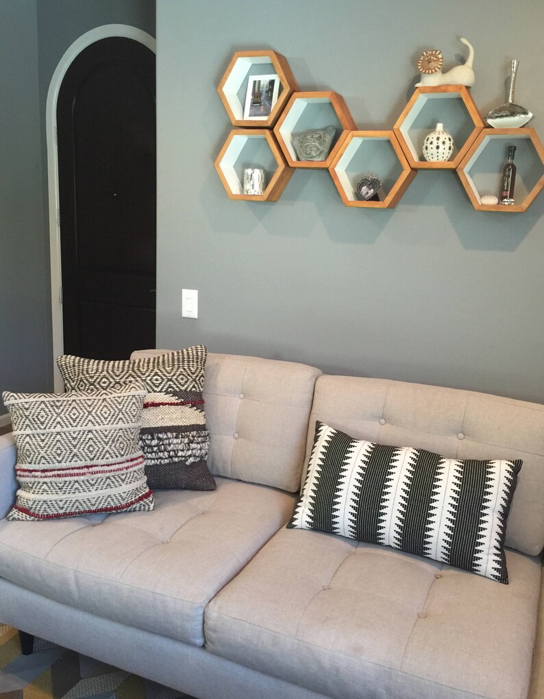 Hexagon Shelves Wooden Shelf MCM Furniture Decor Etsy